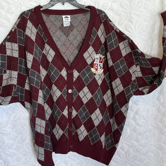Umbrella Academy Argyle Cardigan Sweater Burgundy and Gray big and tall size 5XL - Picture 1 of 9